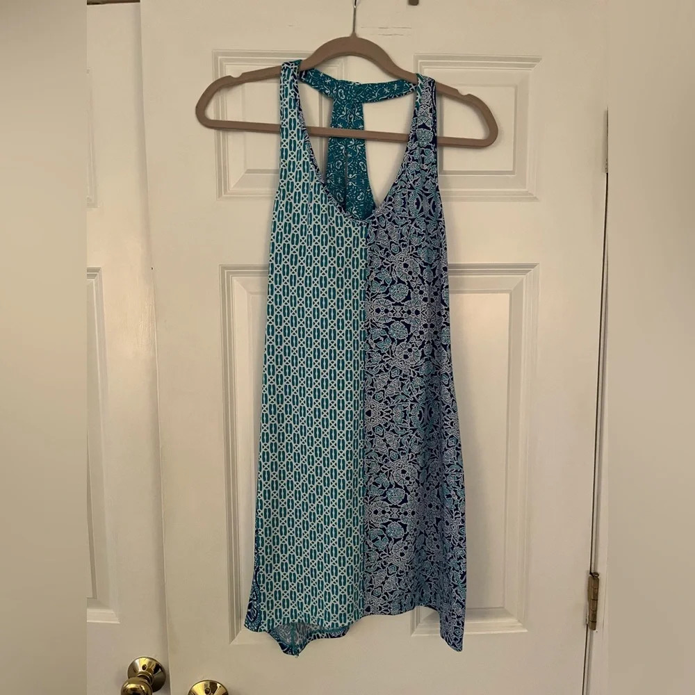 Linea Donatella Blue and White Patterned Dress